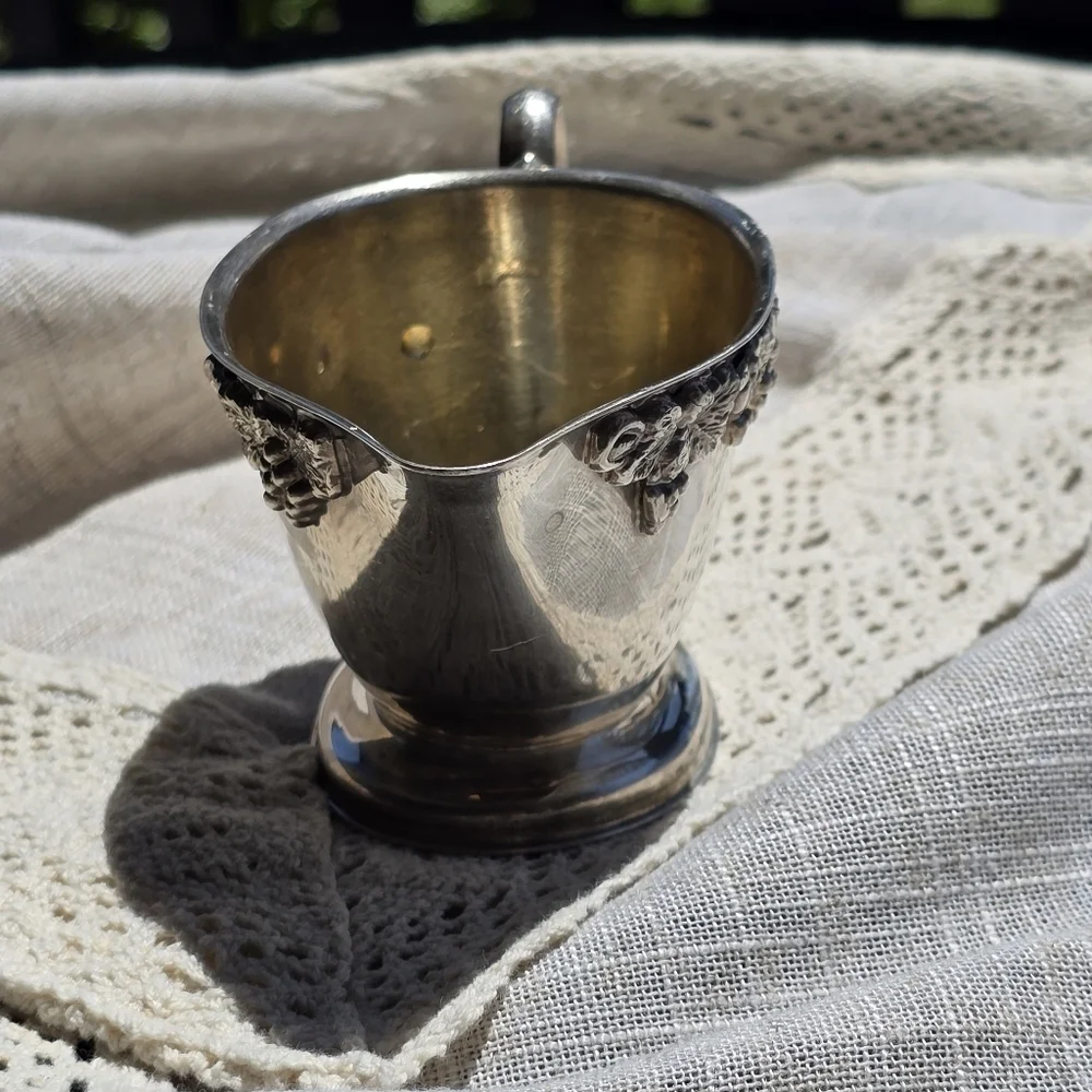 Old English Reproduction Elegant Silver Plated Creamer with Floral Design - Picture 8 of 9